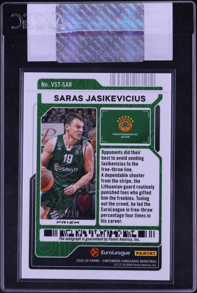 2025 Panini Contenders EB Veteran Ticket Premium Ed. Gold Saras Jasikevicius AUTO /10 CGC AUTH