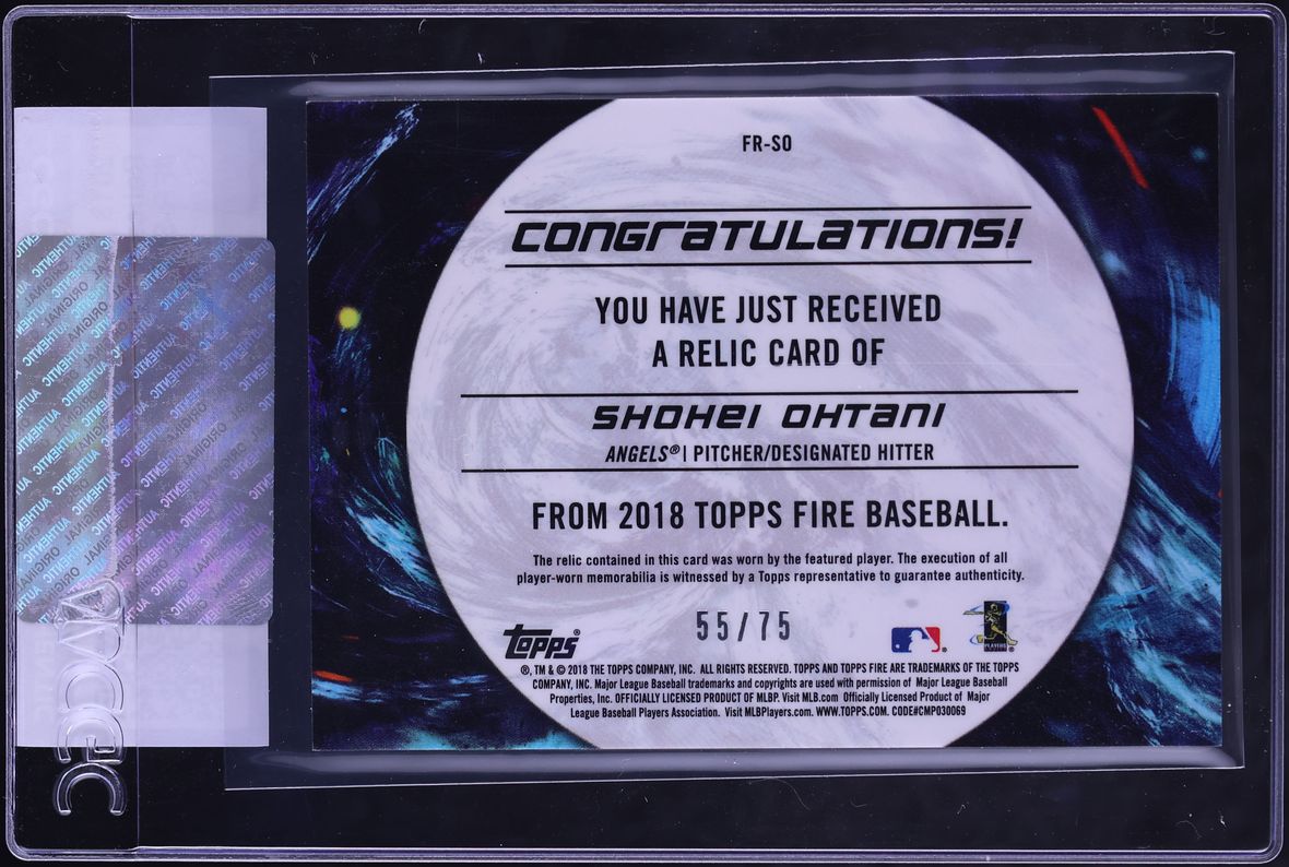 2018 Topps Fire Green Shohei Ohtani ROOKIE PATCH /75 #FR-SO CGC AUTH