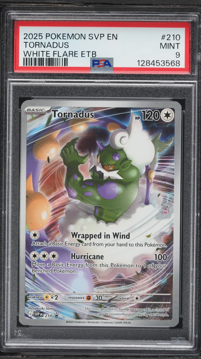 2025 Pokemon Scarlet & Violet Promo White Flare ETB Full Art Tornadus #210 PSA 9 MINT