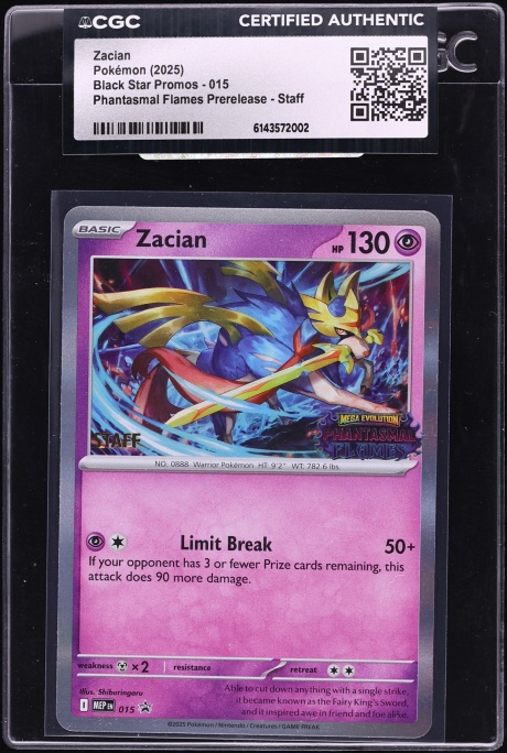 2025 Pokemon Mega Evolution Promo Phantasmal Flames Prerelease Staff Zacian #15 CGC AUTH