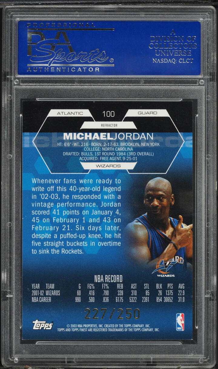 2002 Finest Refractor Michael Jordan /250 #100 PSA 8 NM-MT