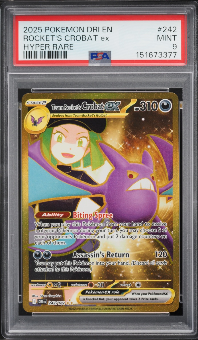 2025 Pokemon Scarlet & Violet Destined Rivals Gold Rare Team Rocket's Crobat EX #242 PSA 9 MINT