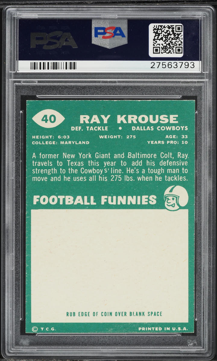 1960 Topps Football Ray Krouse #40 PSA 9 MINT