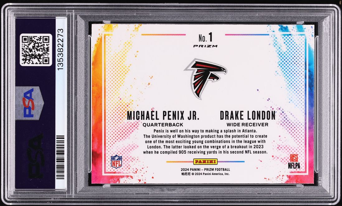 2024 Panini Prizm Color Blast Duals Michael Penix Jr. Drake London ROOKIE #1 PSA 9 MINT