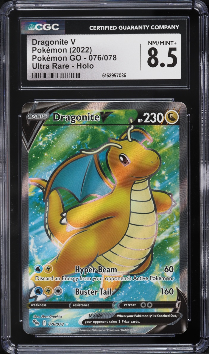 2022 Pokemon Sword & Shield Pokemon GO Full Art Dragonite V #76 CGC 8.5 NM-MT+