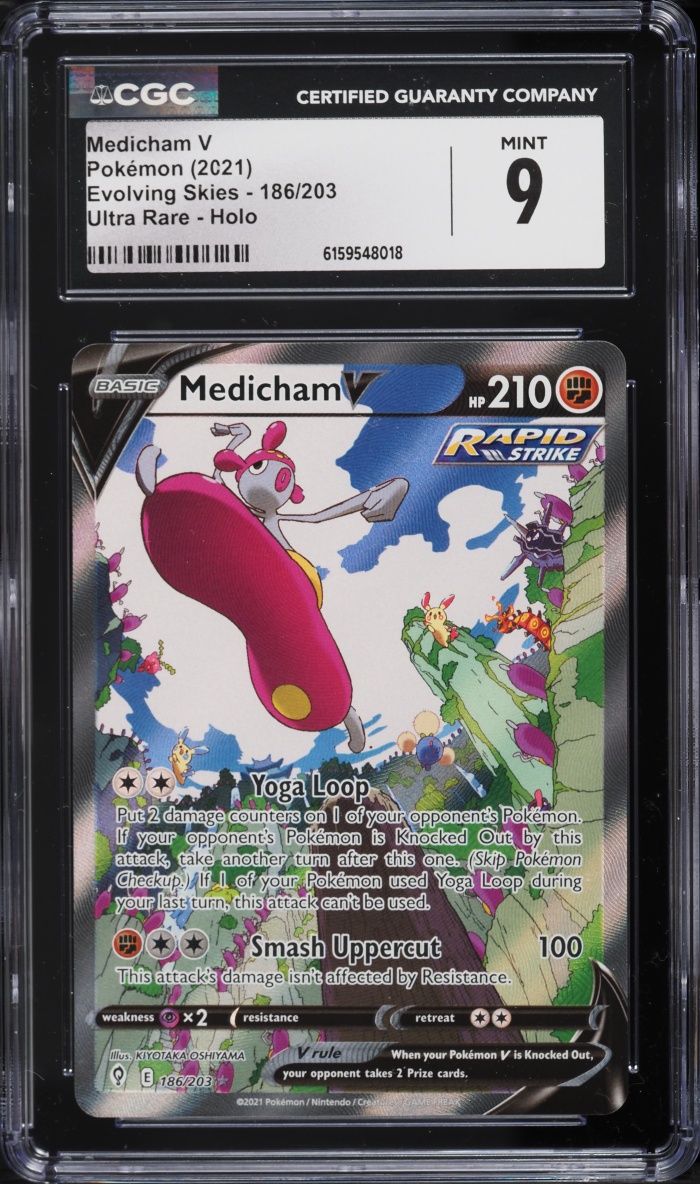 2021 Pokemon Sword & Shield Evolving Skies Alt Art Medicham V #186 CGC 9 MINT