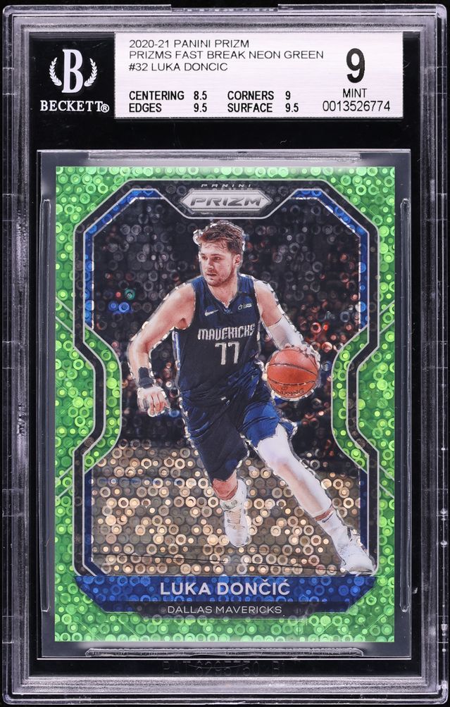 2020 Panini Prizm Fast Break Neon Green Luka Doncic /5 #32 BGS 9 MINT