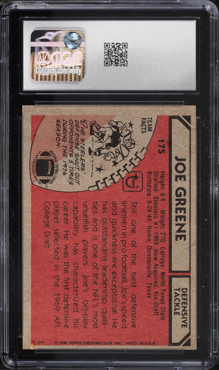 1980 Topps Football Joe Greene #175 CGC 7 NRMT