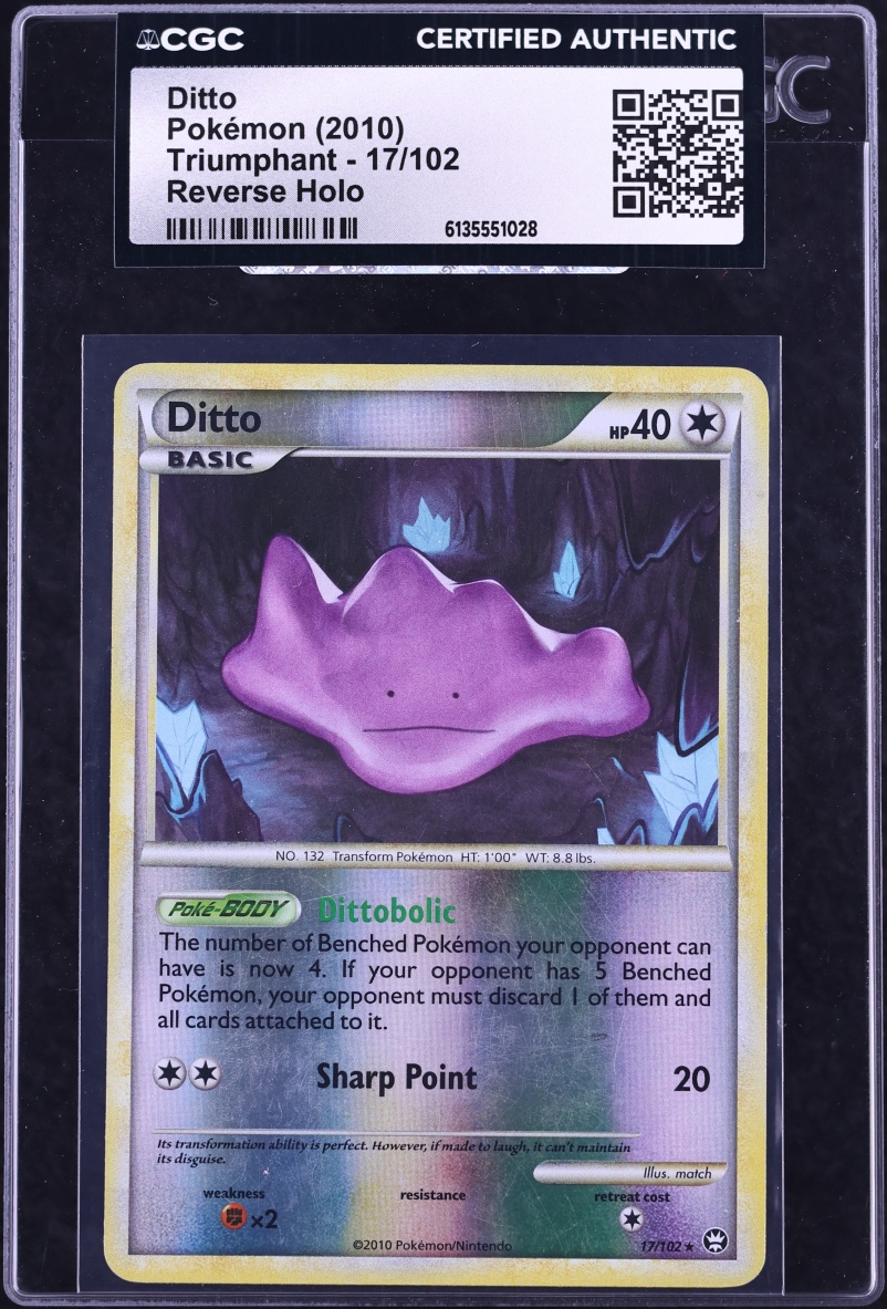 2010 Pokemon HeartGold & SoulSilver Triumphant Reverse Holo Ditto #17 CGC AUTH
