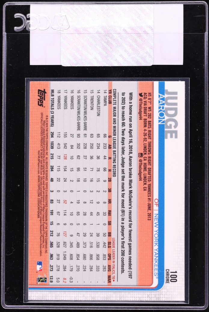2019 Topps Chrome Variation Aaron Judge #100 CGC AUTH