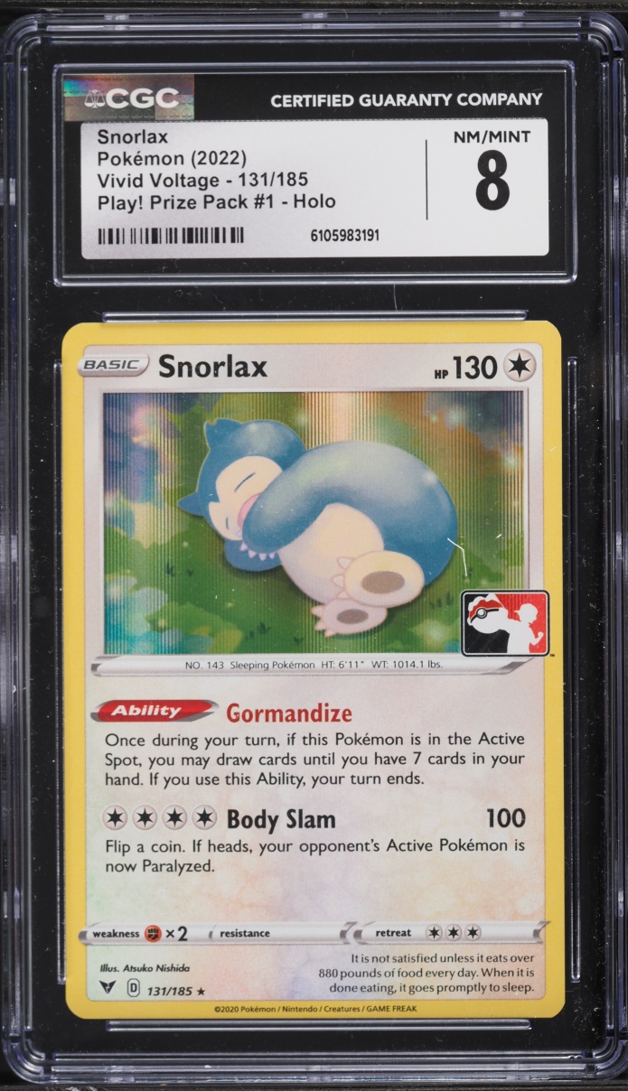 2022 Pokemon Sword & Shield Vivid Voltage Play! Prize Pack Holo Snorlax #131 CGC 8 NM-MT
