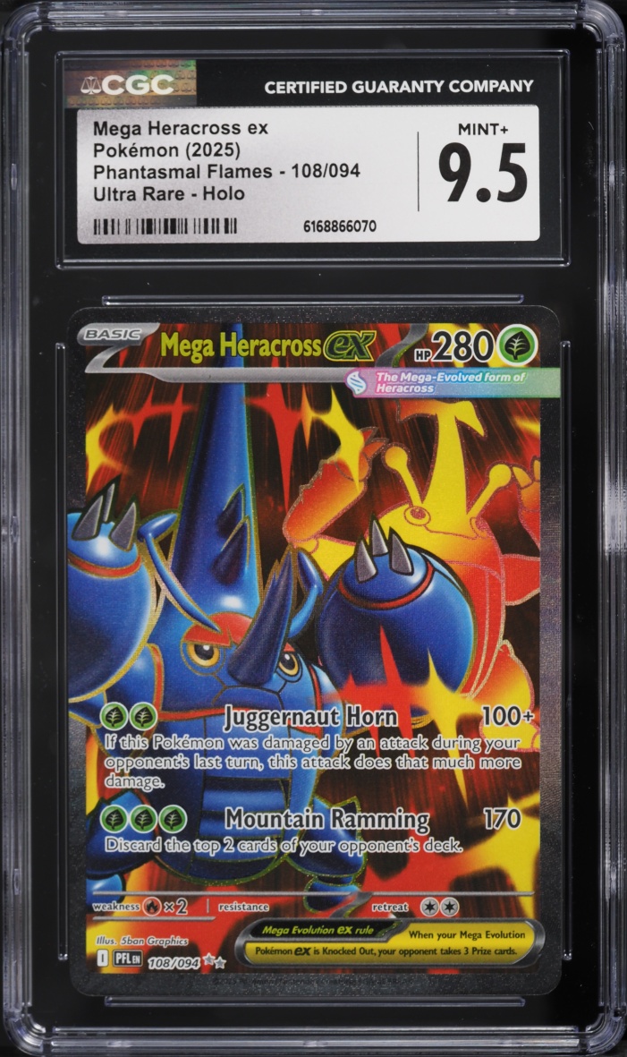 2025 Pokemon Mega Evolution Phantasmal Flames Full Art Mega Heracross ex #108 CGC 9.5 MINT+