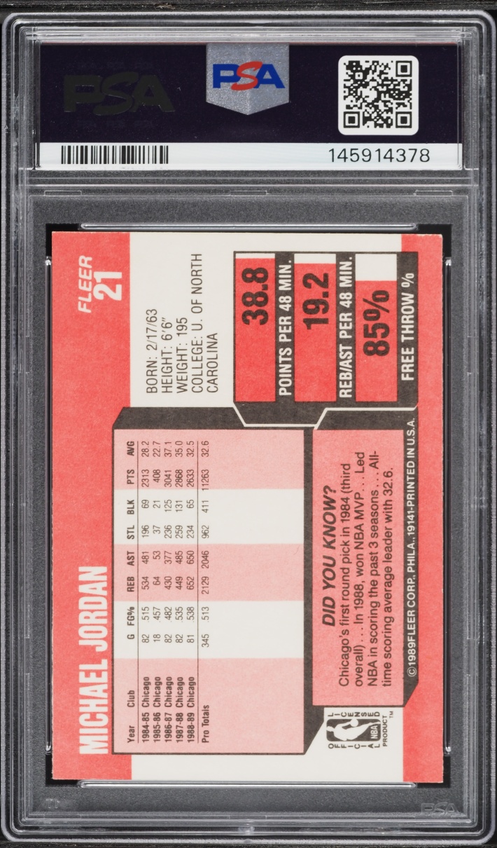 1989 Fleer Basketball Michael Jordan #21 PSA 7 NRMT