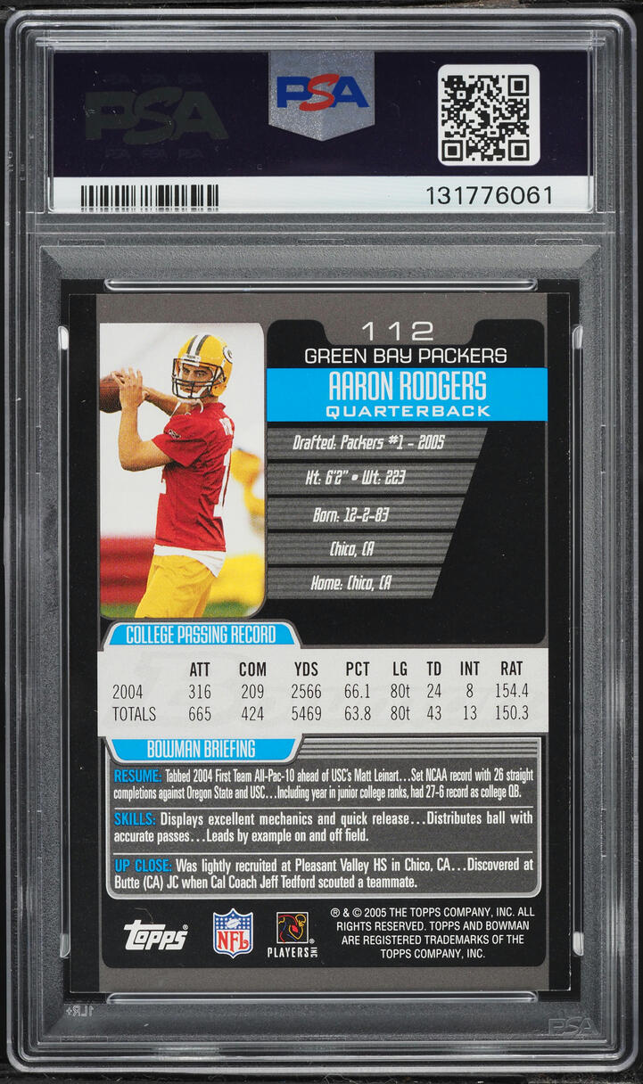 2005 Bowman Football Aaron Rodgers ROOKIE #112 PSA 8 NM-MT