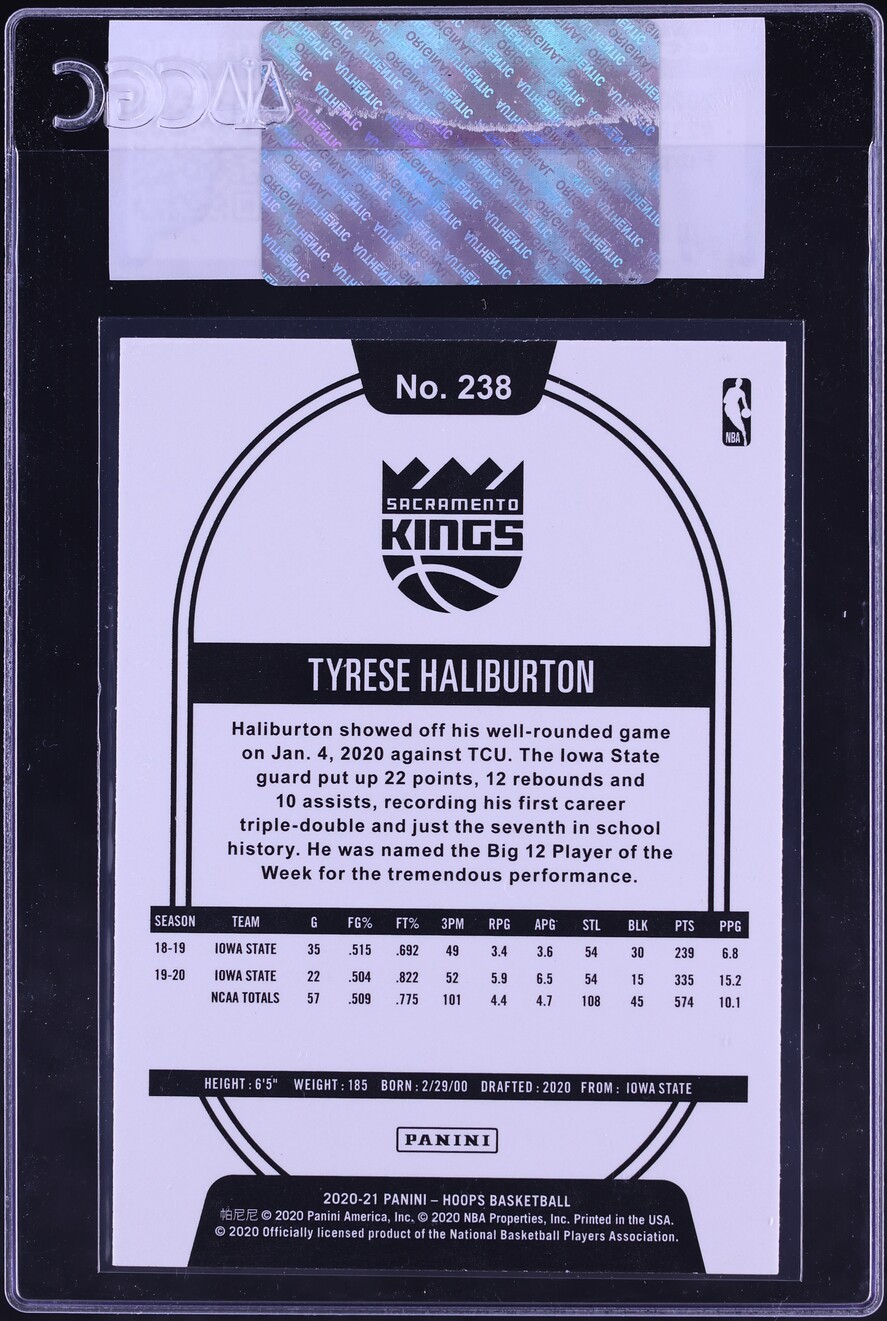 2020 Hoops Purple Tyrese Haliburton ROOKIE #238 CGC AUTH