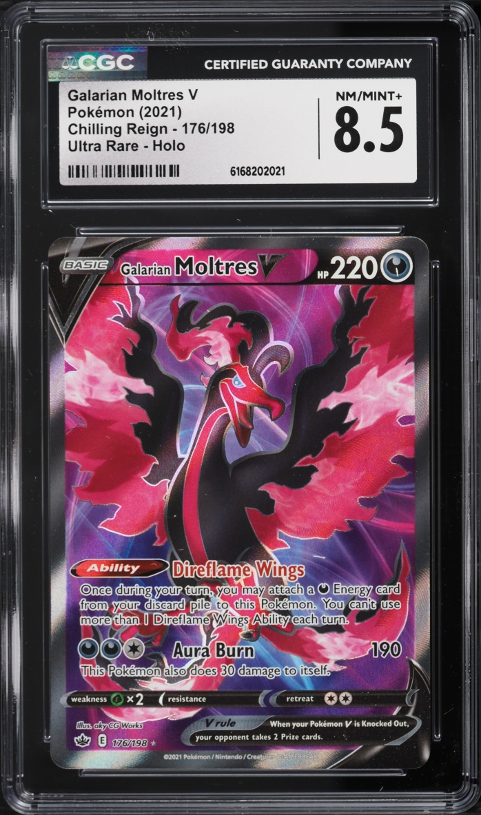 2021 Pokemon Sword & Shield Chilling Reign Full Art Galarian Moltres V #176 CGC 8.5 NM-MT+