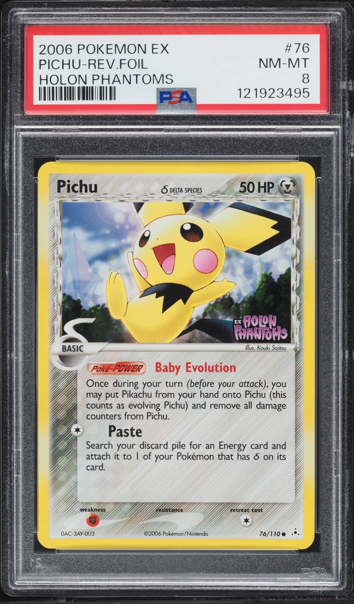2006 Pokemon EX Holon Phantoms Reverse Holo Pichu #76 PSA 8 NM-MT