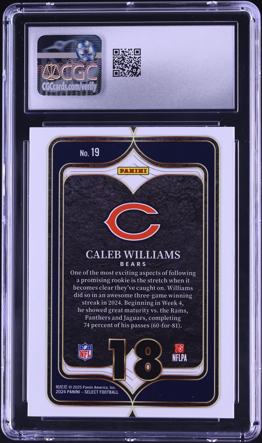 2024 Select Numbers Caleb Williams. ROOKIE #19 CGC 10 GEM MINT
