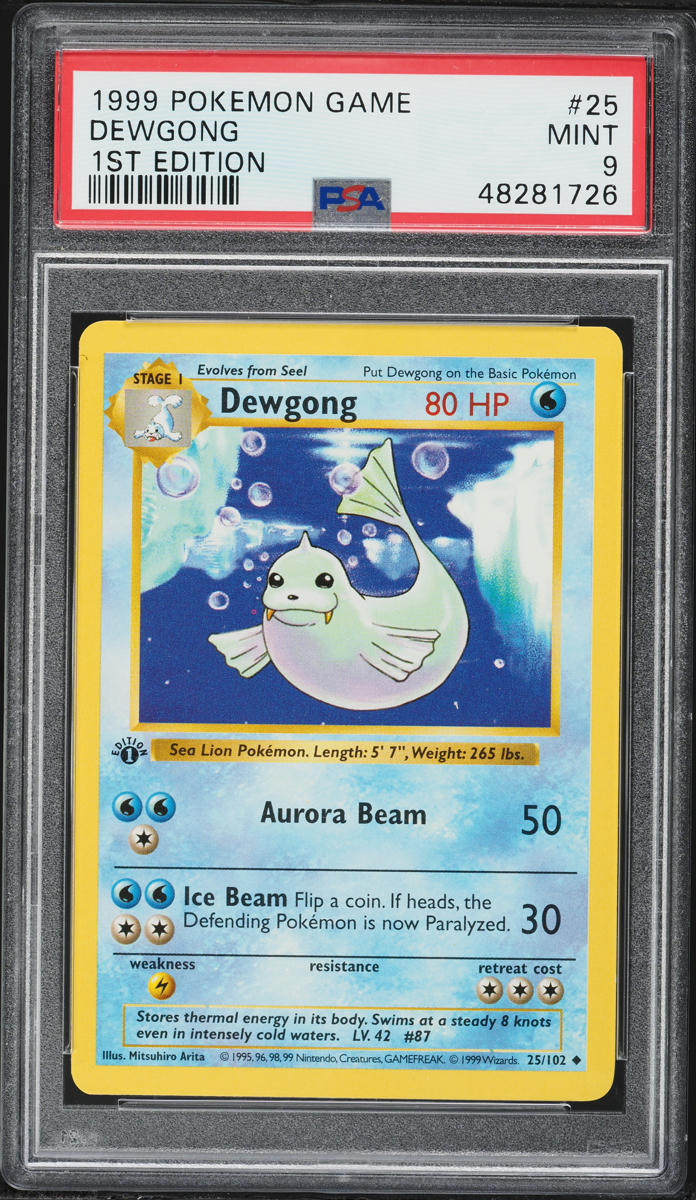 1999 Pokemon Base Set Shadowless 1st Edition Dewgong #25 PSA 9 MINT
