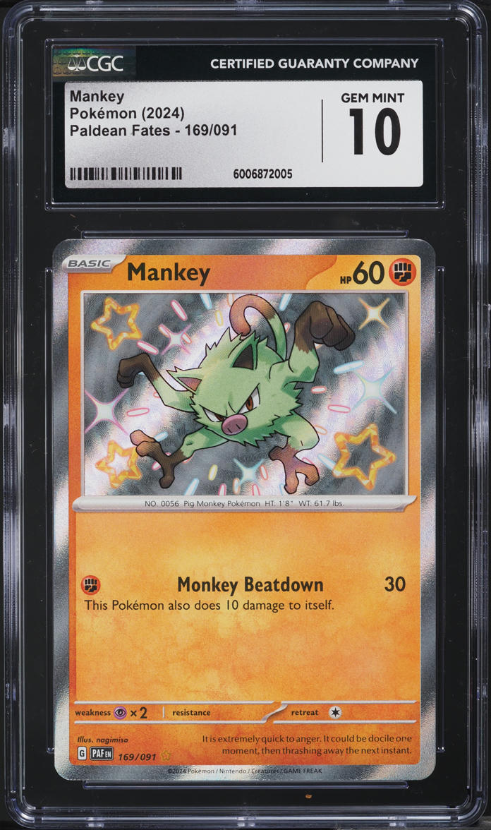 2024 Pokemon Scarlet & Violet Paldean Fates Shiny Mankey #169 CGC 10 GEM MINT