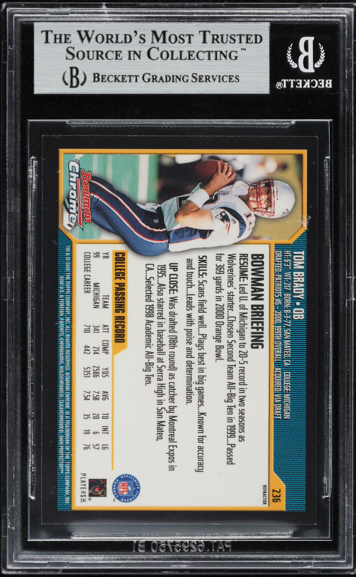 2000 Bowman Chrome Refractor Tom Brady ROOKIE #236 BGS 9 MINT