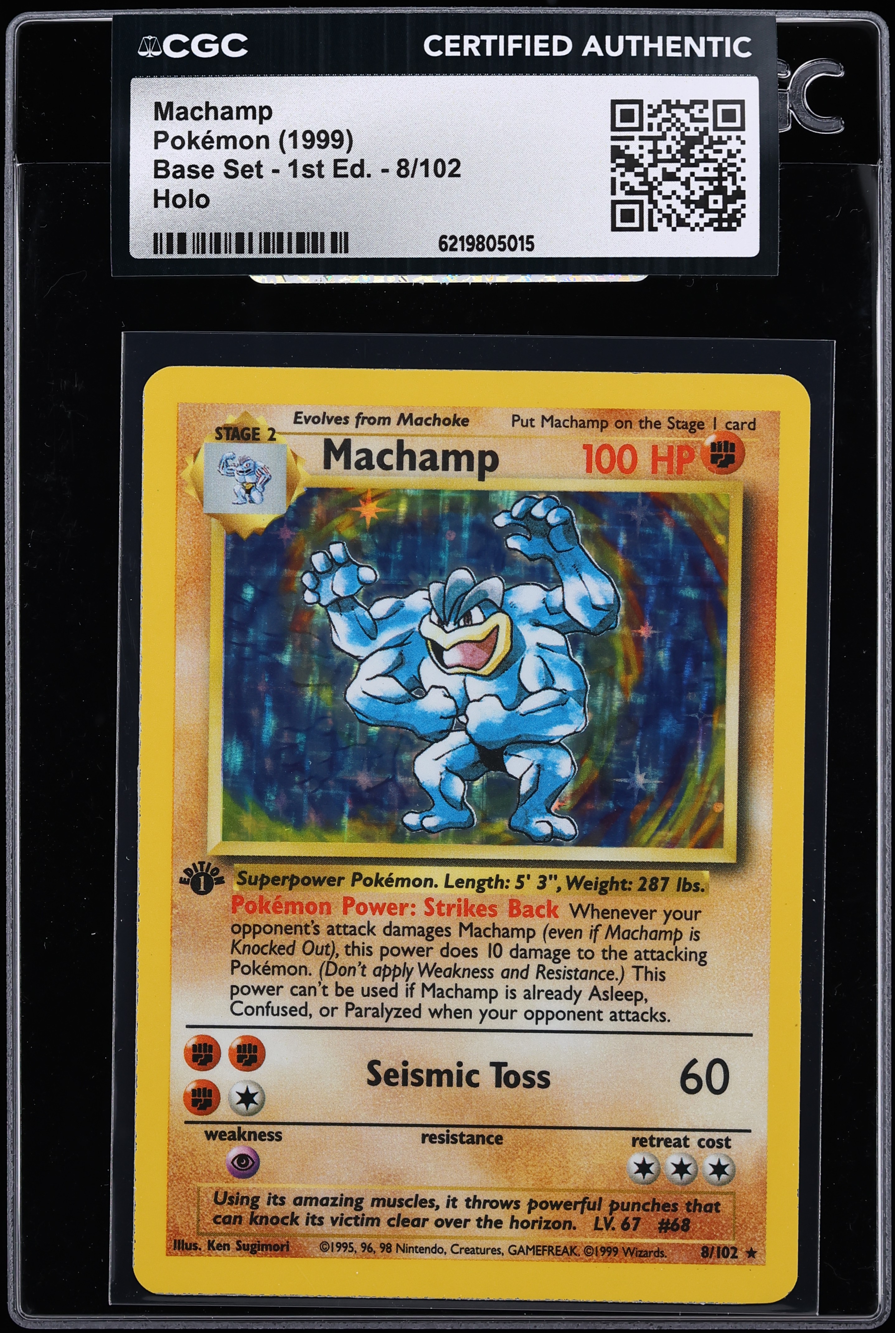 1999 Pokemon Base Set 1st Edition Holo Machamp #8 CGC AUTH