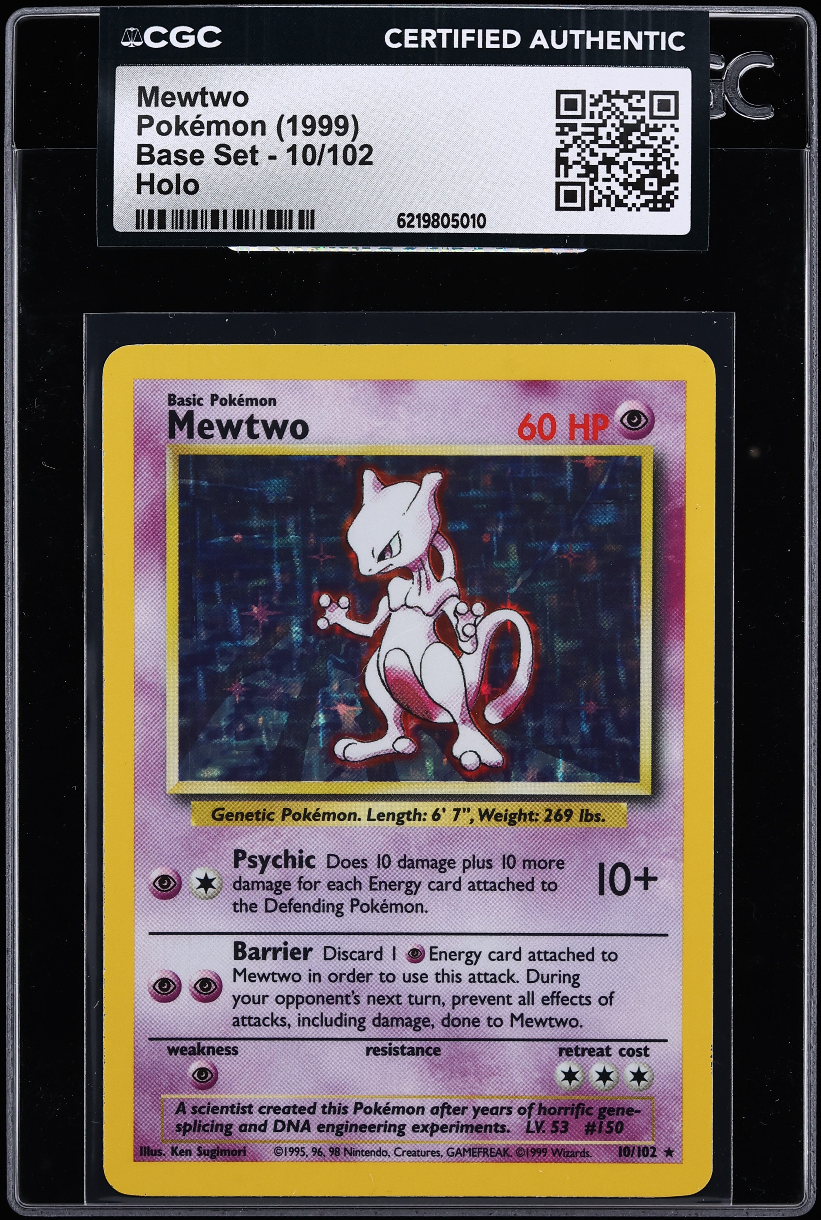 1999 Pokemon Base Set Holo Mewtwo #10 CGC AUTH