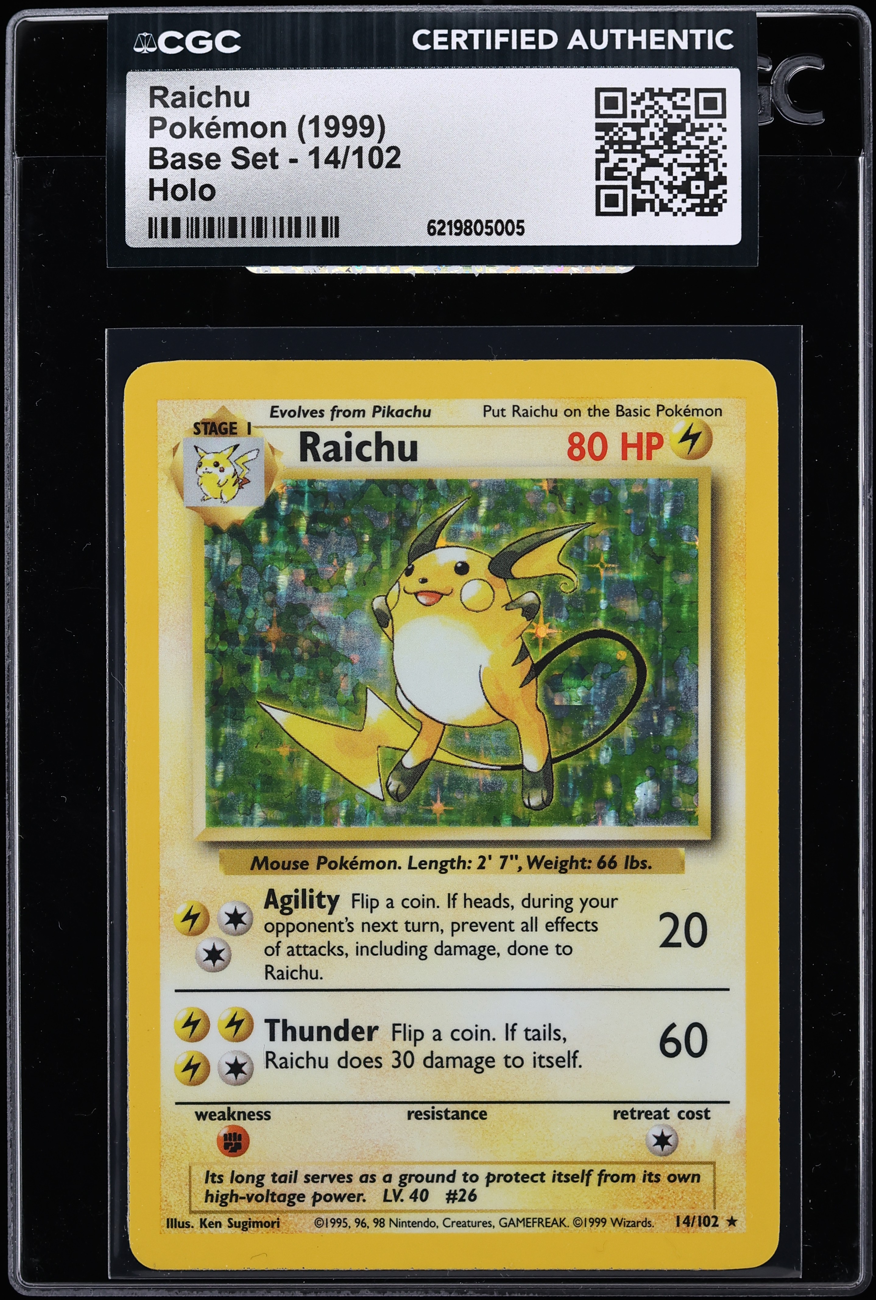 1999 Pokemon Base Set Holo Raichu #14 CGC AUTH