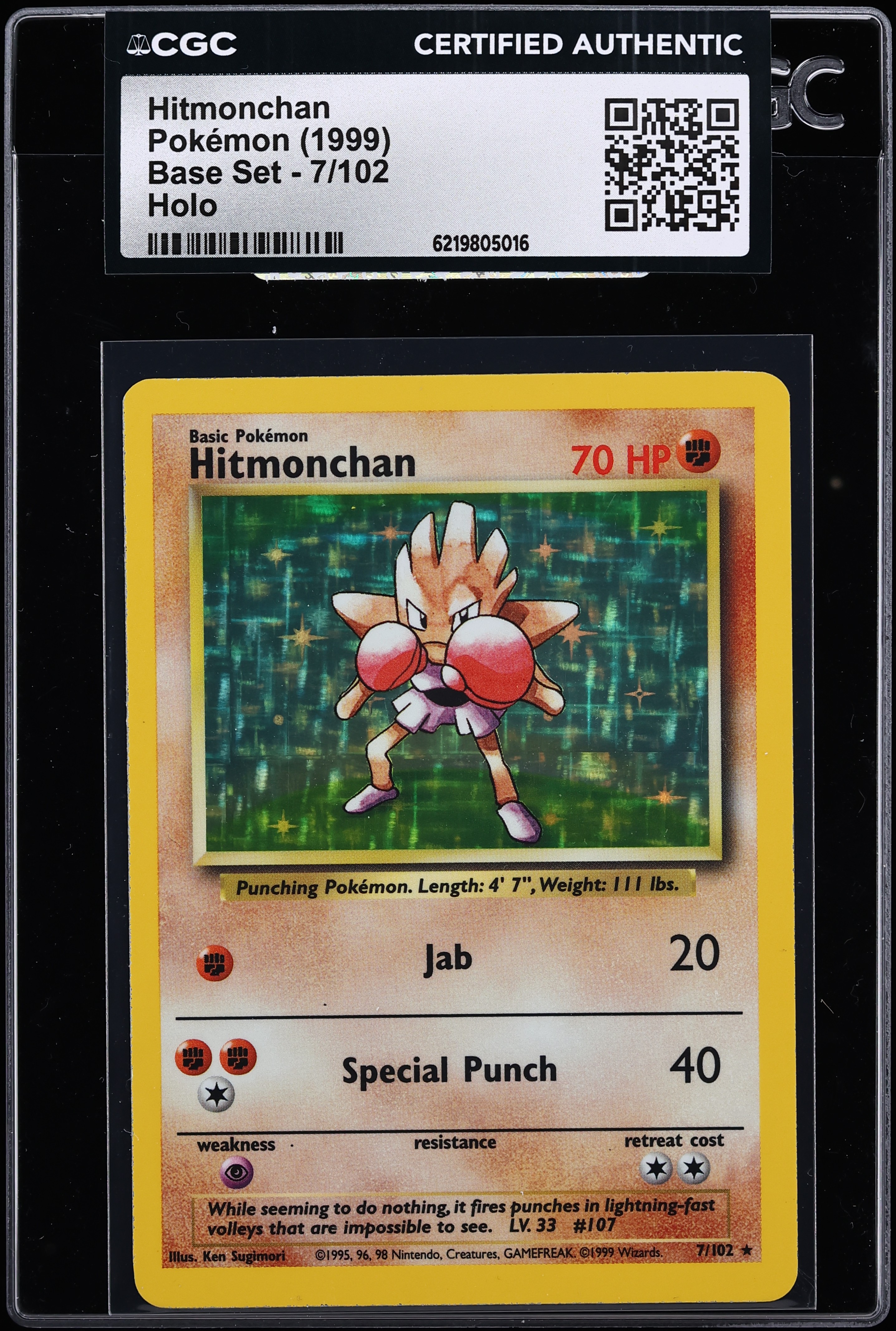 1999 Pokemon Base Set Holo Hitmonchan #7 CGC AUTH