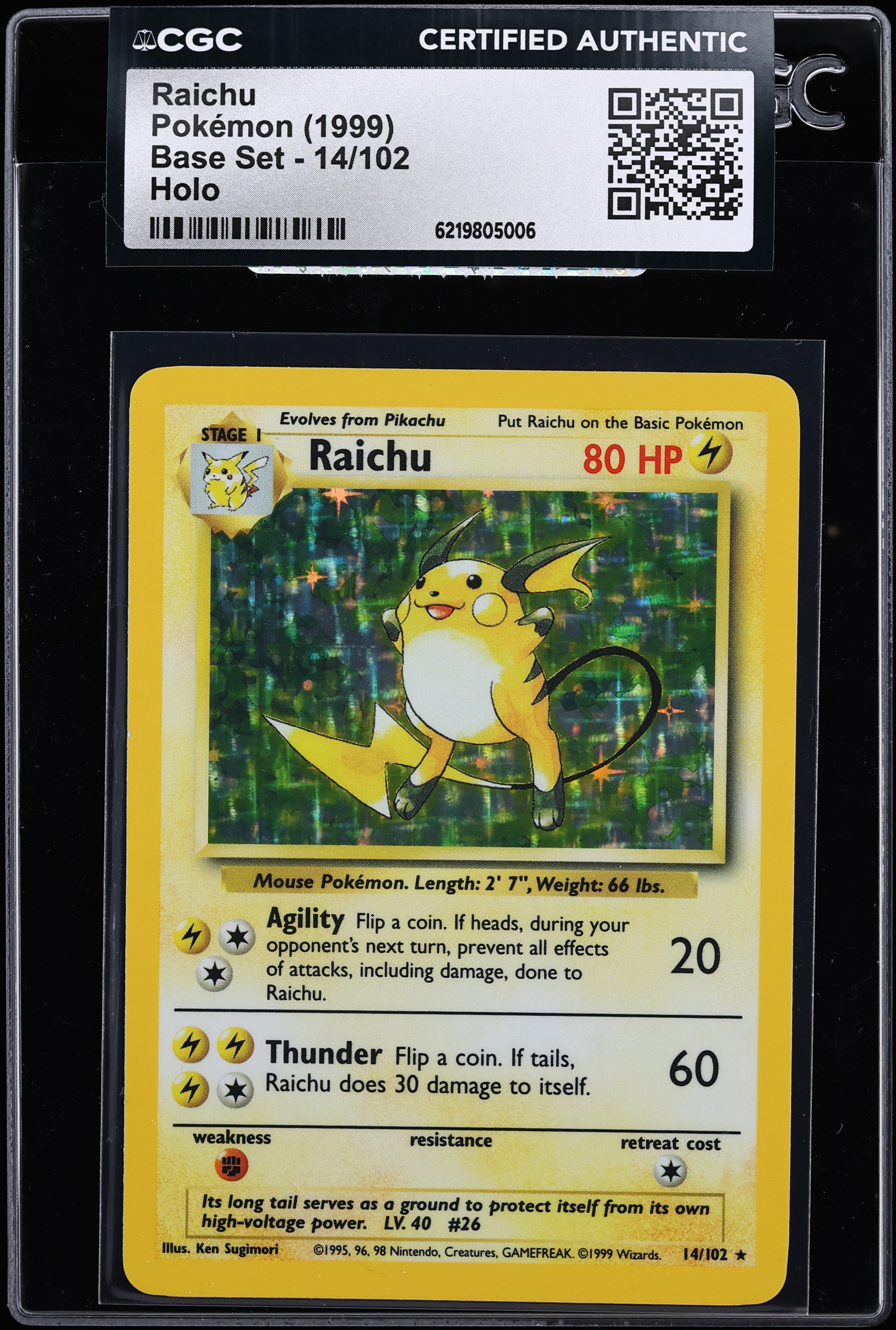 1999 Pokemon Base Set Holo Raichu #14 CGC AUTH