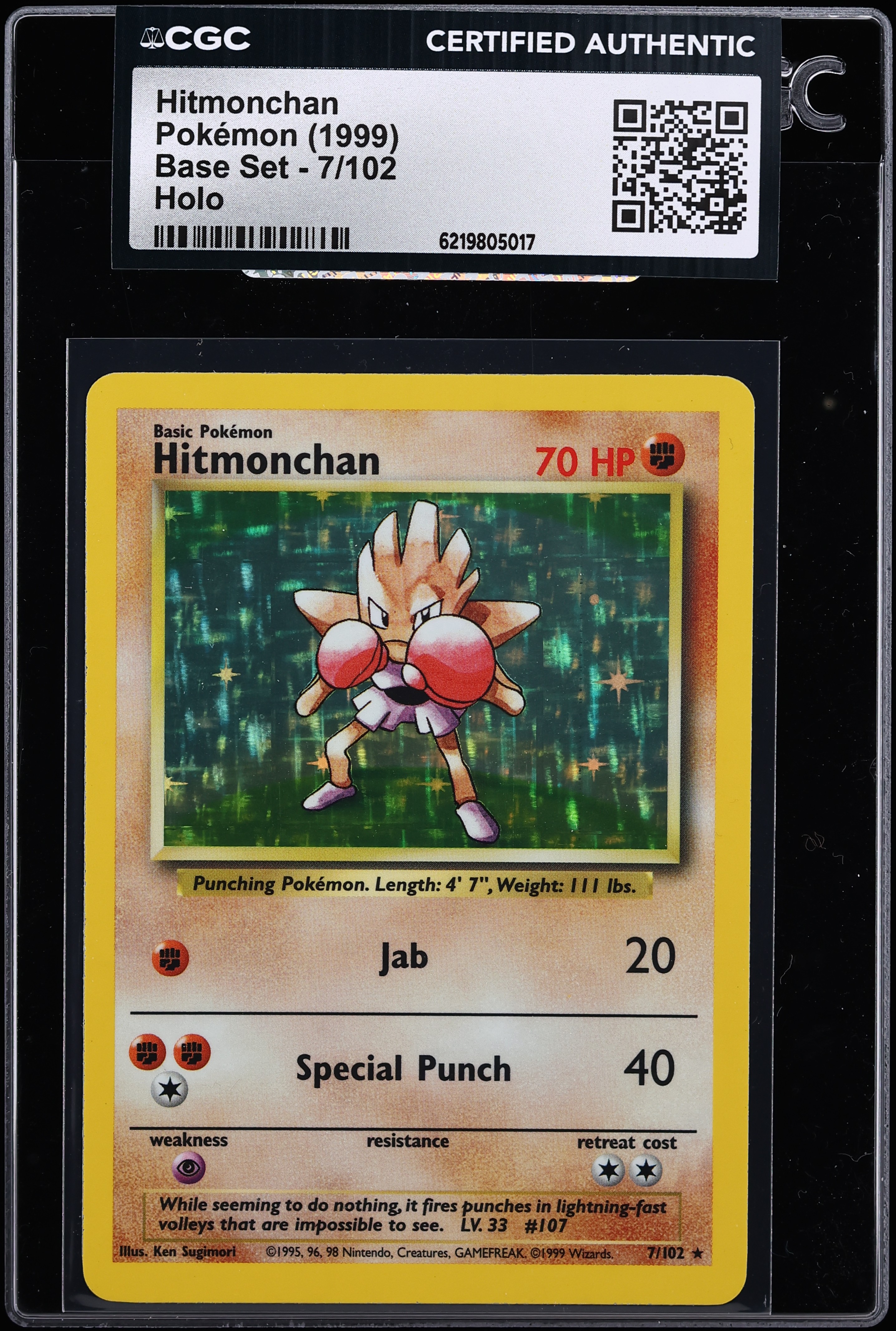 1999 Pokemon Base Set Holo Hitmonchan #7 CGC AUTH