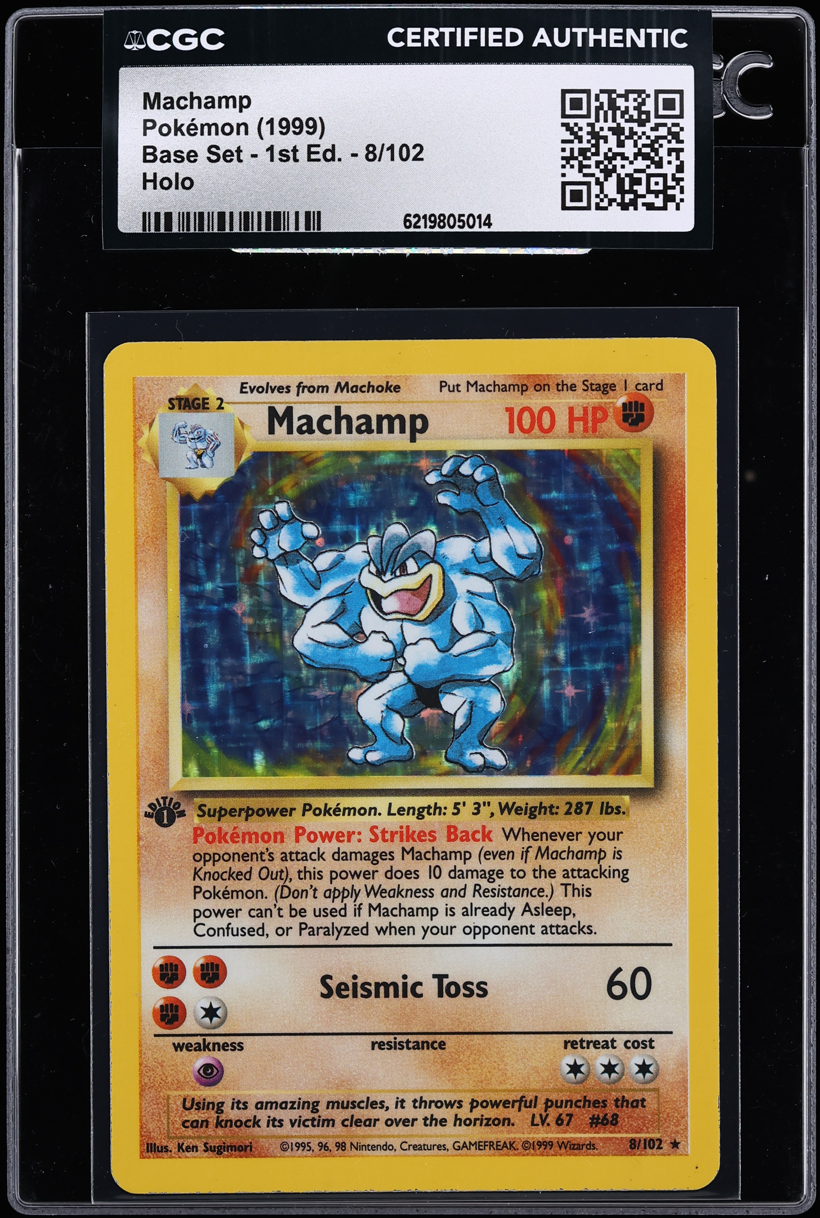 1999 Pokemon Base Set 1st Edition Holo Machamp #8 CGC AUTH
