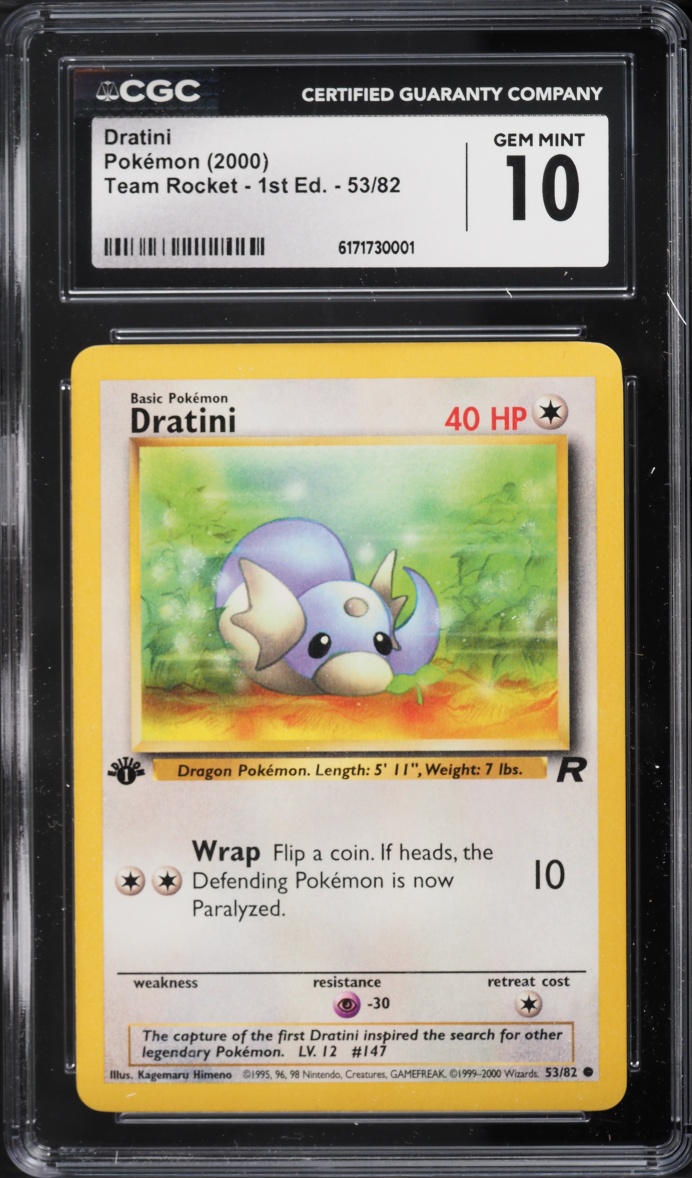 2000 Pokemon Team Rocket 1st Edition Dratini #53 CGC 10 GEM MINT