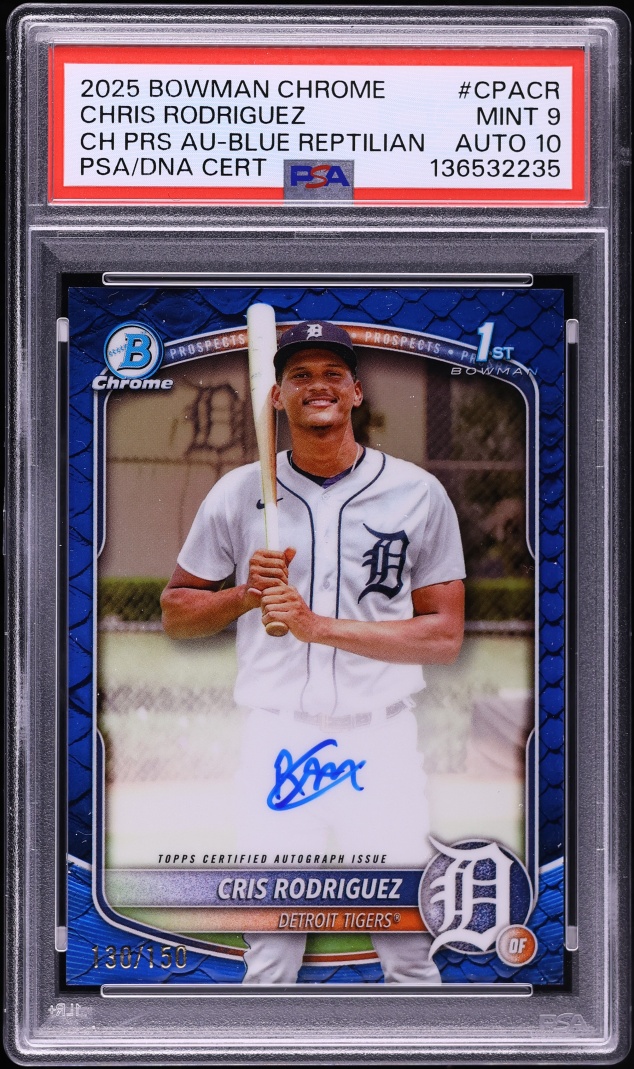 2025 Bowman Chrome Blue Reptilian Cris Rodriguez PROSPECT AUTO DNA 10 /150 #CPACR PSA 9 MINT