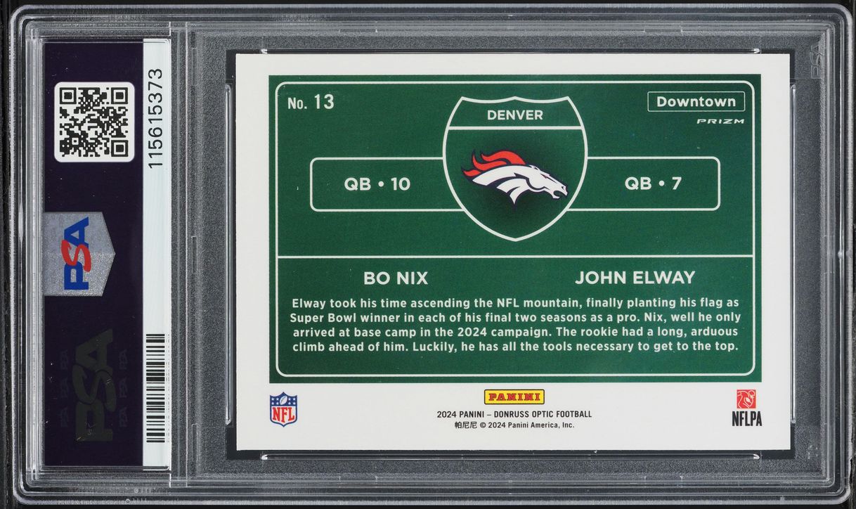 2024 Donruss Optic Downtown Duos John Elway Bo Nix ROOKIE #13 PSA 10 GEM MINT