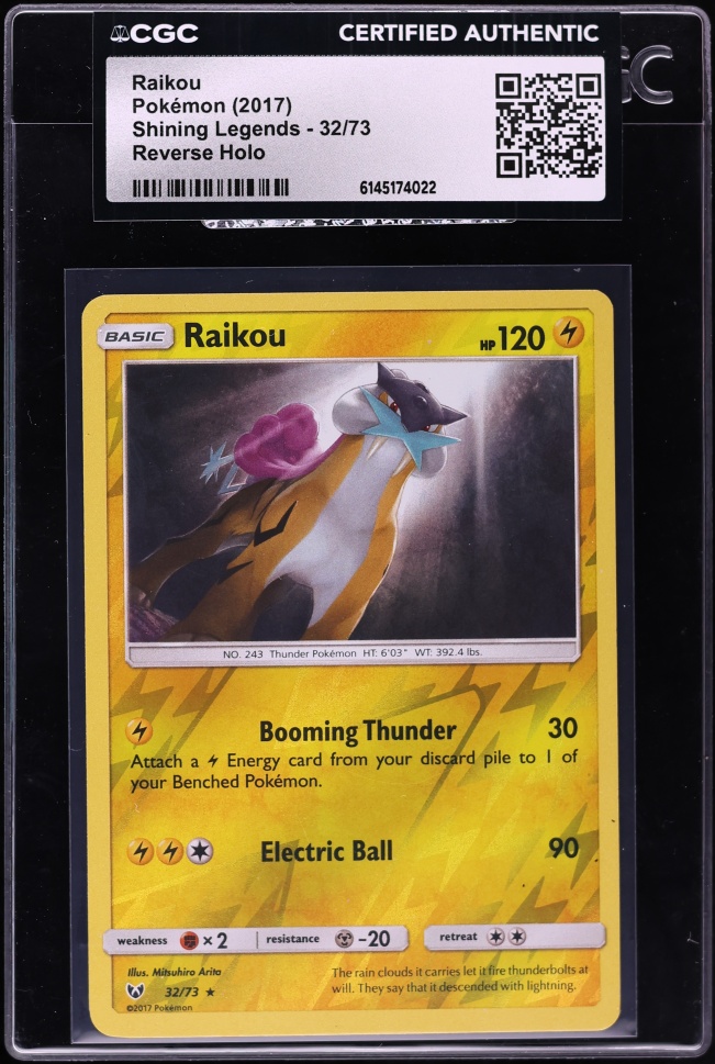 2017 Pokemon Sun & Moon Shining Legends Reverse Holo Raikou #32 CGC AUTH