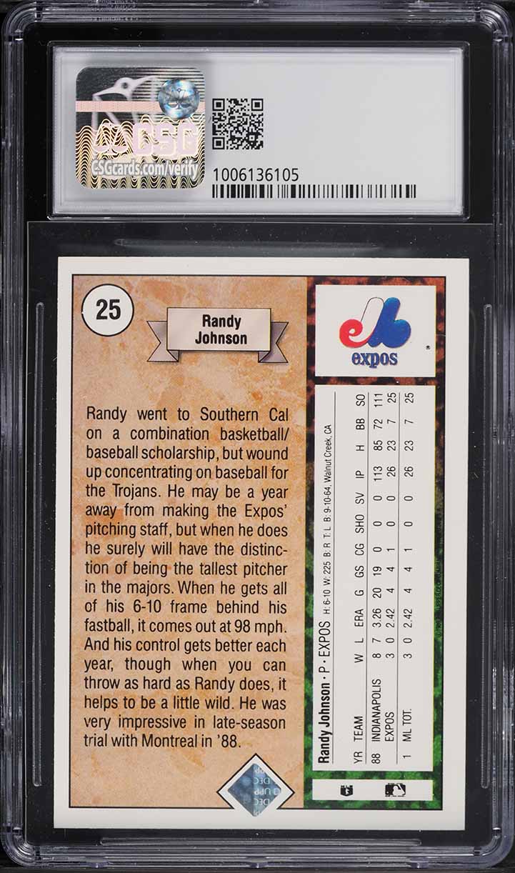 1989 Upper Deck Randy Johnson ROOKIE #25 CSG 8 NM-MT