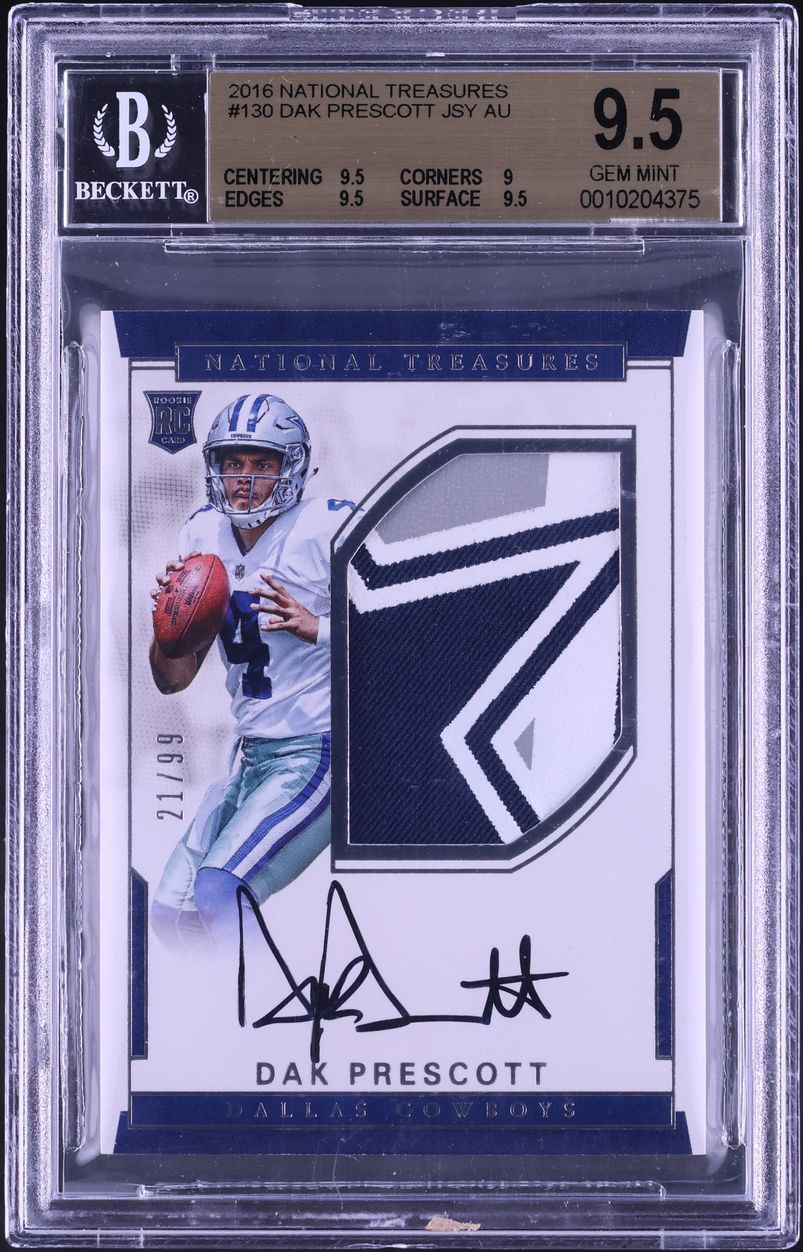 2016 National Treasures Dak Prescott ROOKIE PATCH AUTO /99 #130 BGS 9.5 GEM MINT