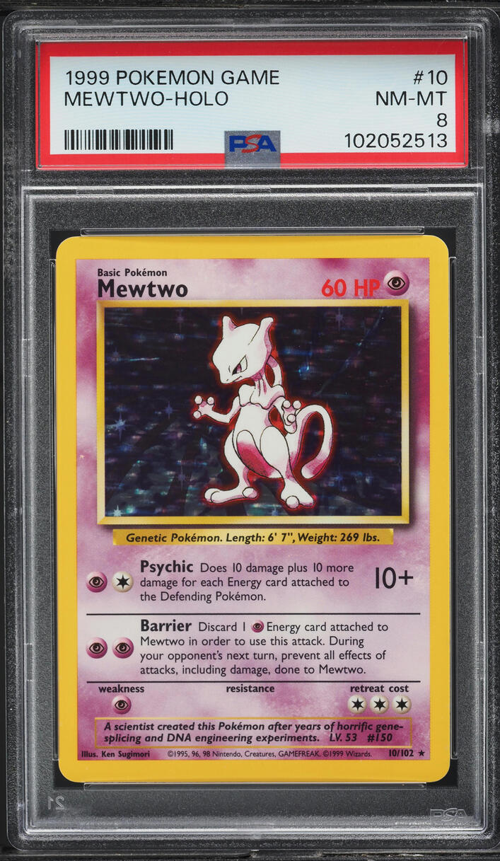 1999 Pokemon Base Set Holo Mewtwo #10 PSA 8 NM-MT