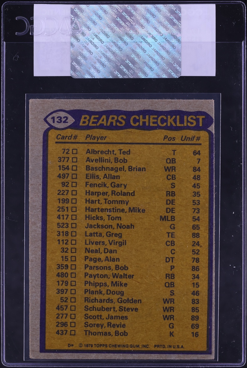 1979 Topps '78 Team Leaders Walter Payton James Scott Gary Fencik Alan Page #132 CGC AUTH