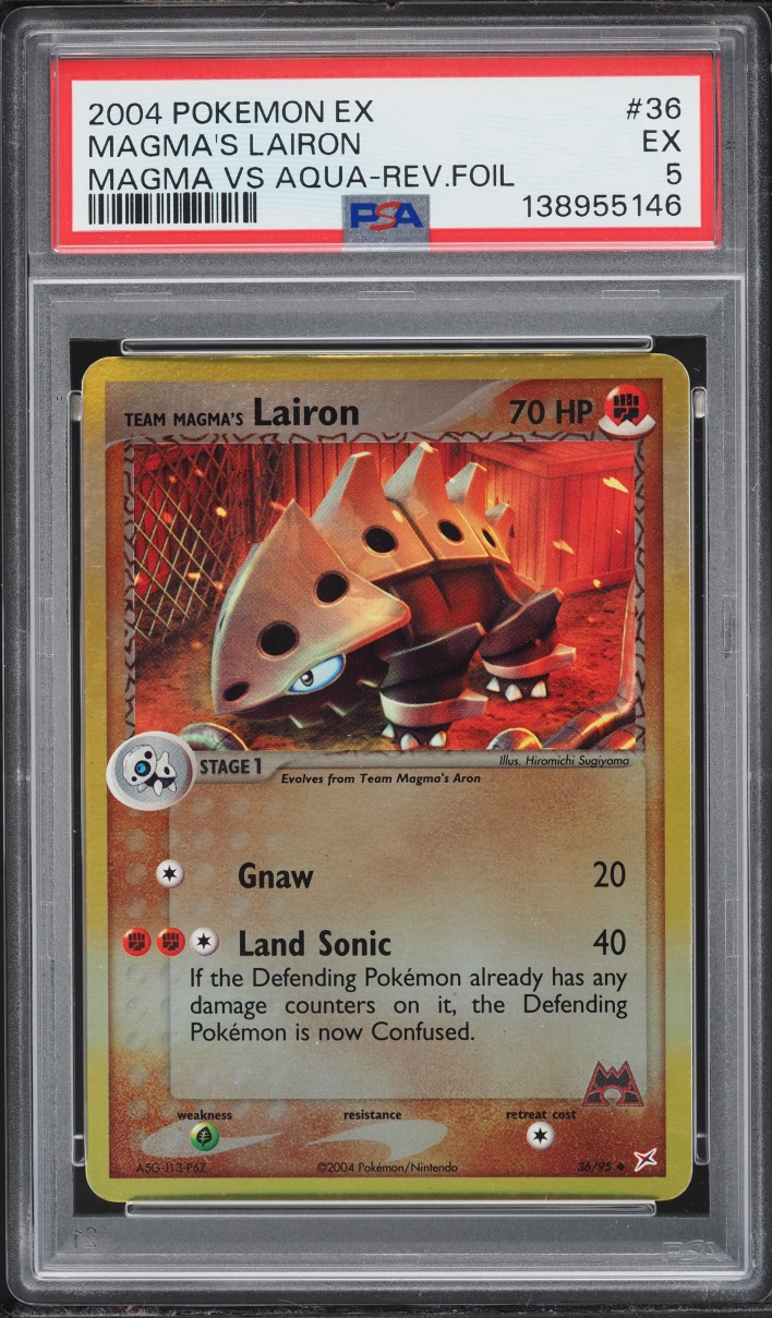 2004 Pokemon ex Team Magma VS Team Aqua Reverse Holo Magma's Lairon #36 PSA 5 EX