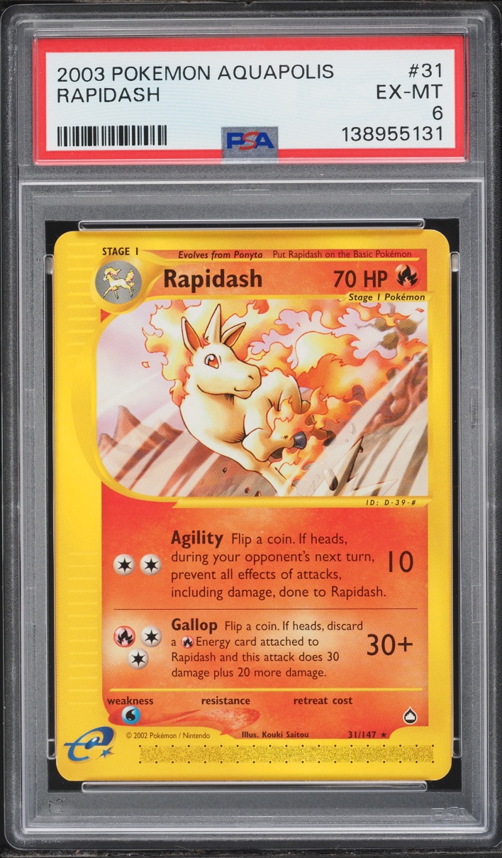 2003 Pokemon Aquapolis Rapidash #31 PSA 6 EXMT