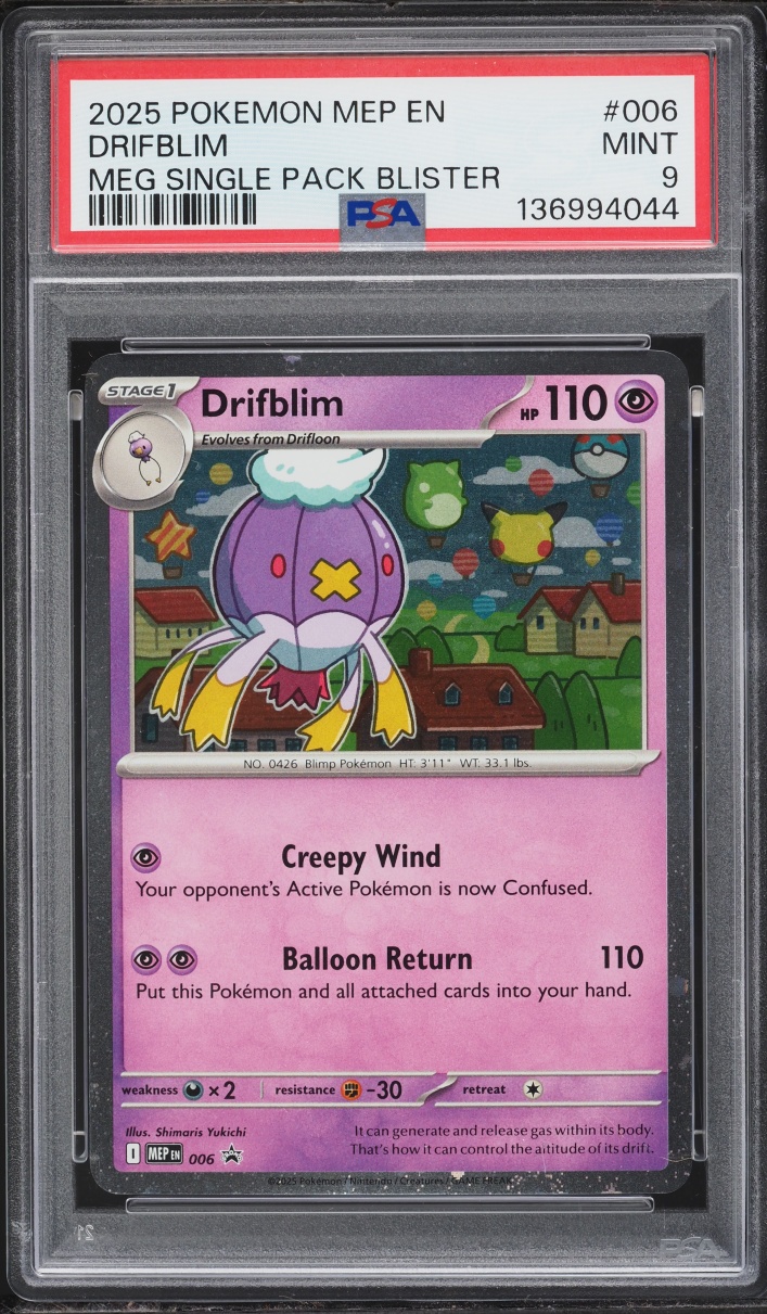 2025 Pokemon Scarlet & Violet Promo Mega Single Pack Blister Drifblim #006 PSA 9 MINT