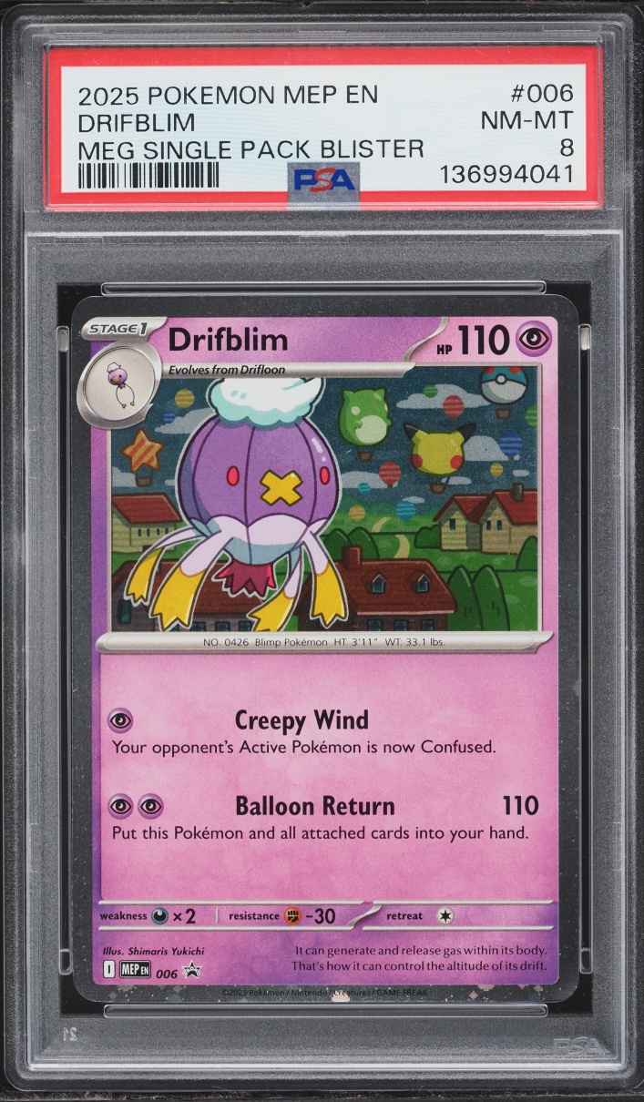 2025 Pokemon Mega Promo Mega Single Pack Blister Drifblim #006 PSA 8 NM-MT