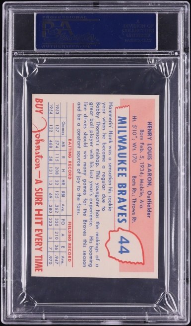 1955 Johnston Cookies Braves Hank Aaron #44 PSA 7 NRMT