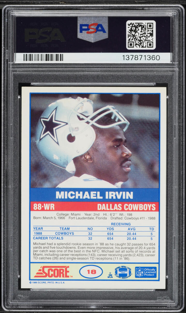 1989 Score Football Michael Irvin ROOKIE #18 PSA 4 VGEX