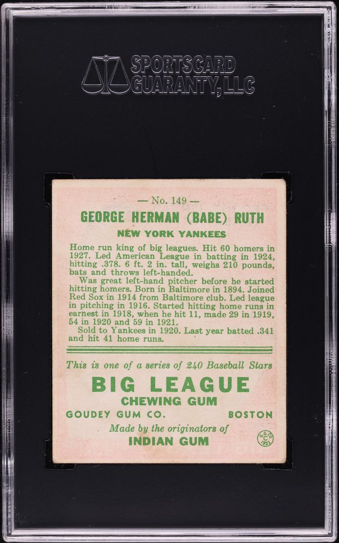 1933 Goudey Babe Ruth #149 SGC 4.5 VGEX+