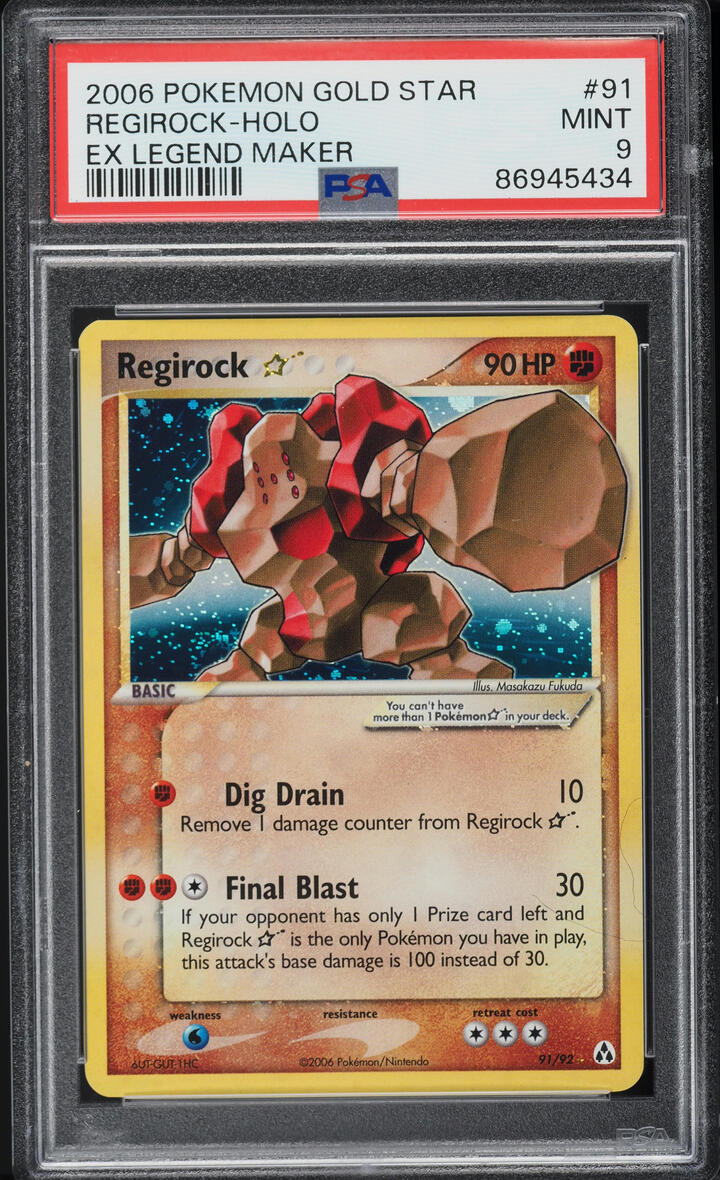 2006 Pokemon EX Legend Maker Holo Regirock Gold Star #91 PSA 9 MINT