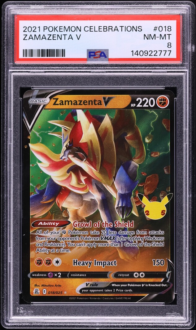 2021 Pokemon Sword & Shield Celebrations Full Art Zamazenta V #18 PSA 8 NM-MT