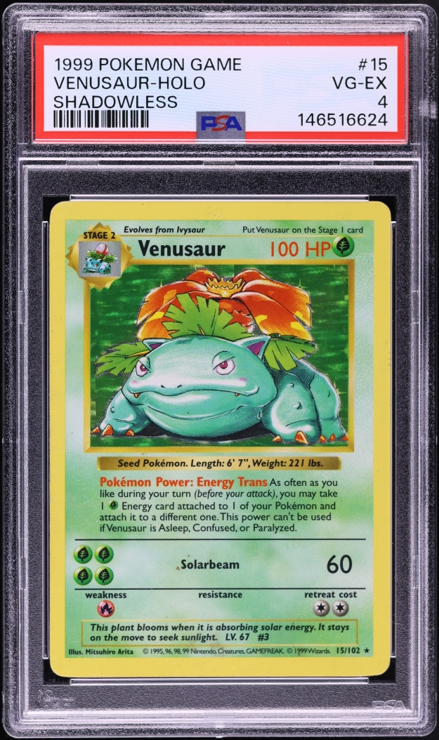 1999 Pokemon Base Set Shadowless Holo Venusaur #15 PSA 4 VGEX